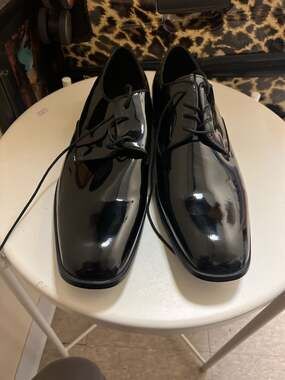 Aston Grey Dress Shoes Size 11 Black Patent Leather Oxford Derby